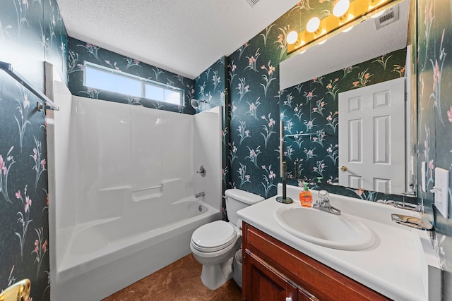 859 Mande Ct, Shalimar, FL 32579 - full bathroom featuring wallpapered walls, toilet, a textured ceiling, vanity, and tub / shower combination
