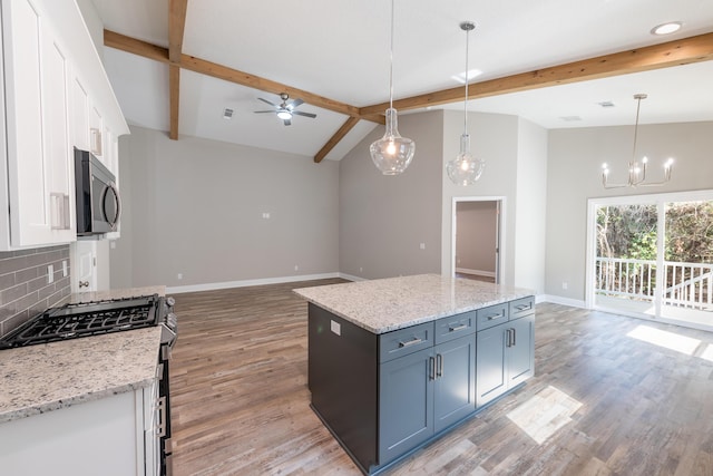 1432 Madelyn Woods Dr, Pensacola, FL 32506 - kitchen featuring stainless steel appliances, ceiling fan, open floor plan, and white cabinets