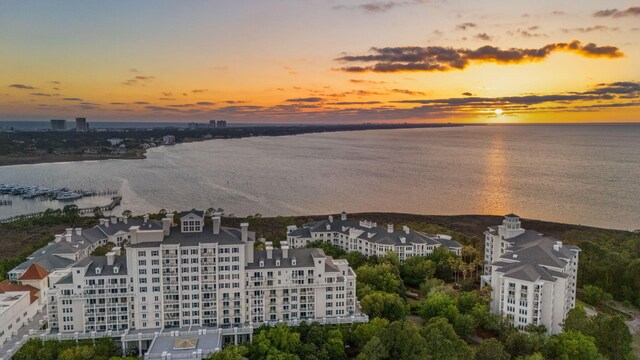 aerial view at dusk of a water view