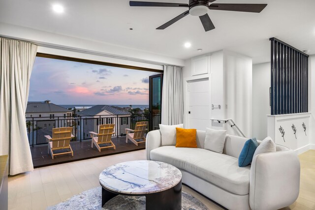 21 Tidewater Ct, Inlet Beach, FL 32461 - living area with a ceiling fan, wood finished floors, and recessed lighting