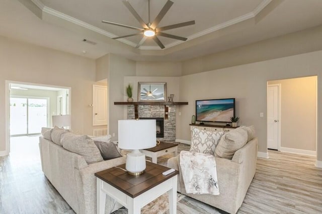 6216 Plum Orchard Way, Crestview, FL 32536 - living area with light wood-type flooring, a ceiling fan, baseboards, and crown molding