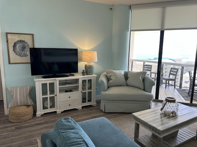 1096 Scenic Gulf Dr Ph 1610, Miramar Beach, FL 32550 - living area with wood finished floors, floor to ceiling windows, and baseboards