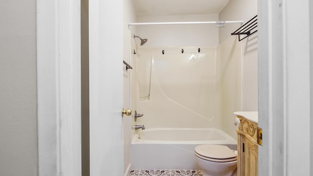 full bath with vanity, toilet, and shower / tub combination