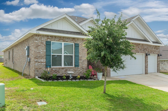 1126 Valor Walk, Crestview, FL 32539 - craftsman-style home with board and batten siding, brick siding, driveway, a front yard, and roof with shingles