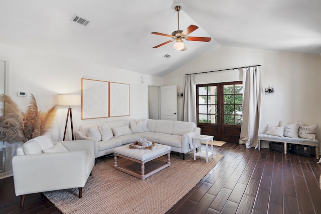 4485 Luke Ave Unit B, Destin, FL 32541 - living room with ceiling fan, dark wood-style floors, and lofted ceiling