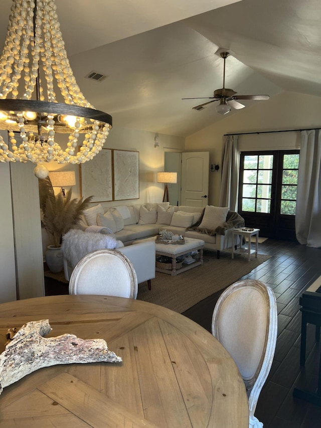 4485 Luke Ave Unit B, Destin, FL 32541 - living room featuring lofted ceiling, ceiling fan, and hardwood / wood-style floors