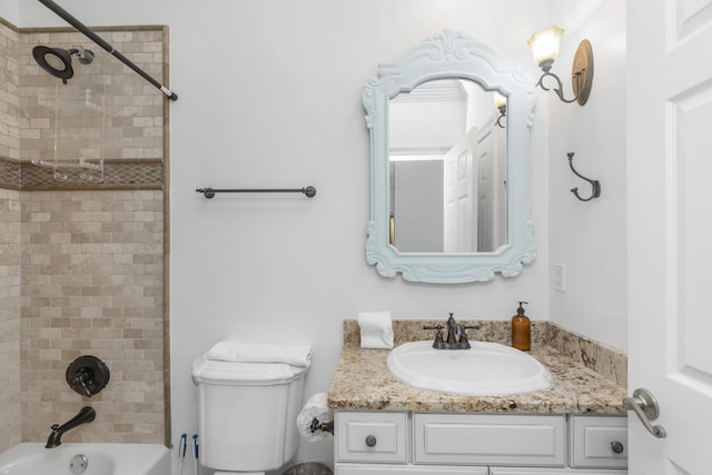 full bath featuring vanity, shower / bath combination, and toilet