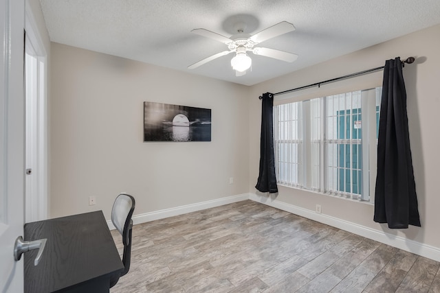 4274 Calinda Ln Unit 215, Niceville, FL 32578 - unfurnished office featuring light wood-type flooring, a ceiling fan, baseboards, and a textured ceiling