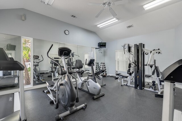 4274 Calinda Ln Unit 215, Niceville, FL 32578 - gym with lofted ceiling and ceiling fan