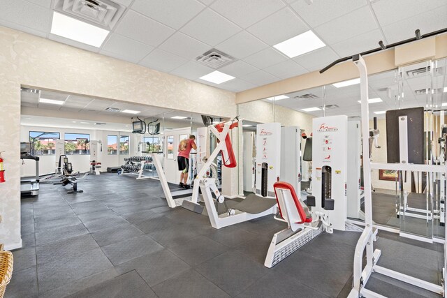 520 N Richard Jackson Blvd Unit 1510, Panama City Beach, FL 32407 - exercise room featuring a paneled ceiling
