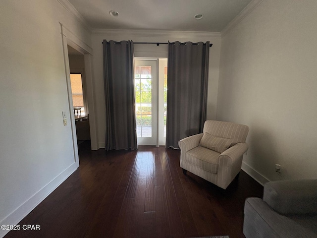 5303 Hopetown Ln, Panama City Beach, FL 32408 - sitting room featuring dark wood-style flooring, baseboards, and ornamental molding