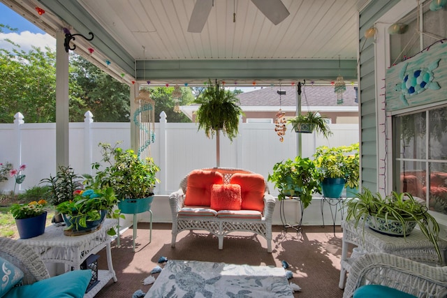 102 Wright Dr, Niceville, FL 32578 - view of patio / terrace featuring fence, ceiling fan, and an outdoor living space