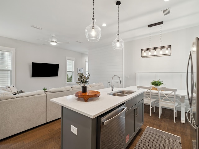 190 Valdare Ln, Inlet Beach, FL 32461 - kitchen featuring a sink, appliances with stainless steel finishes, open floor plan, light countertops, and ceiling fan