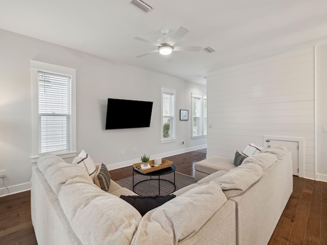 190 Valdare Ln, Inlet Beach, FL 32461 - living room featuring baseboards, dark wood-type flooring, and ceiling fan