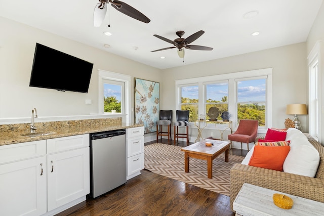 241 Overlook Dr, Miramar Beach, FL 32550 - living room featuring ceiling fan, dark wood-style flooring, and recessed lighting