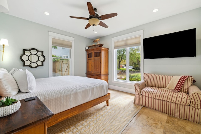 241 Overlook Dr, Miramar Beach, FL 32550 - bedroom with a ceiling fan, recessed lighting, and light tile patterned floors