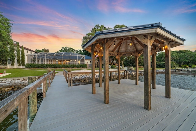 411 Calhoun Ave, Destin, FL 32541 - dock area with a gazebo, a yard, and a water view