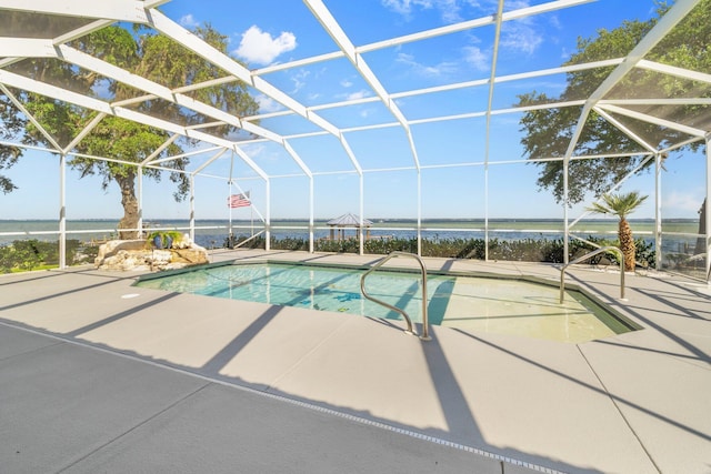 411 Calhoun Ave, Destin, FL 32541 - outdoor pool with a patio area, a water view, and glass enclosure