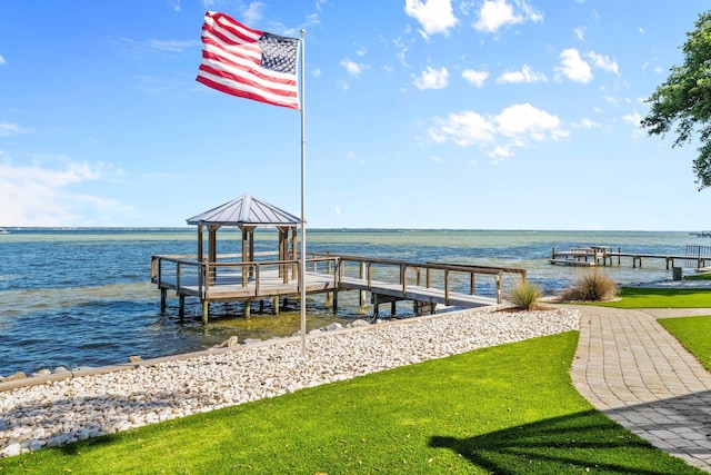 411 Calhoun Ave, Destin, FL 32541 - dock featuring a water view, a gazebo, and a yard