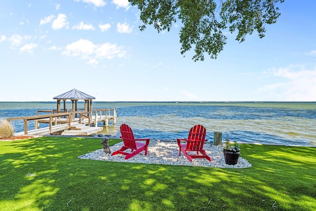 411 Calhoun Ave, Destin, FL 32541 - dock with a water view, a yard, and a gazebo