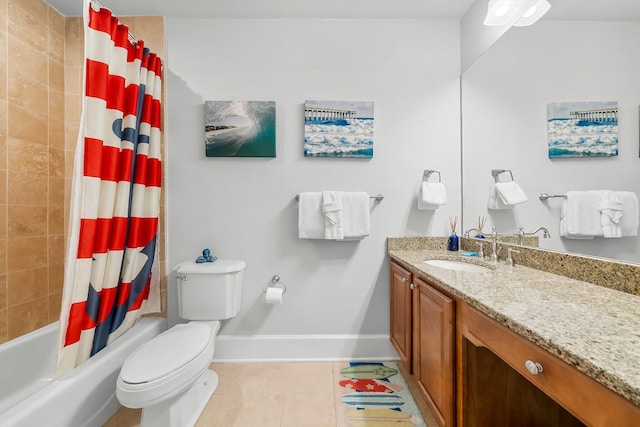 1653 W County Highway 30a Unit 1109, Santa Rosa Beach, FL 32459 - bathroom with tile patterned flooring, toilet, vanity, shower / bath combo with shower curtain, and baseboards