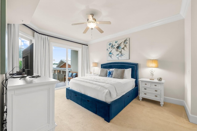 1653 W County Highway 30a Unit 1109, Santa Rosa Beach, FL 32459 - bedroom with access to exterior, light colored carpet, ornamental molding, baseboards, and ceiling fan