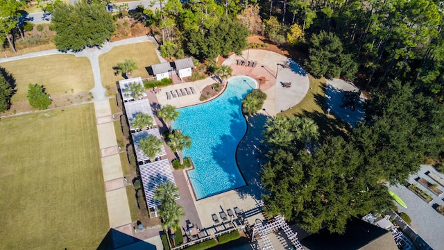 aerial view of a pool