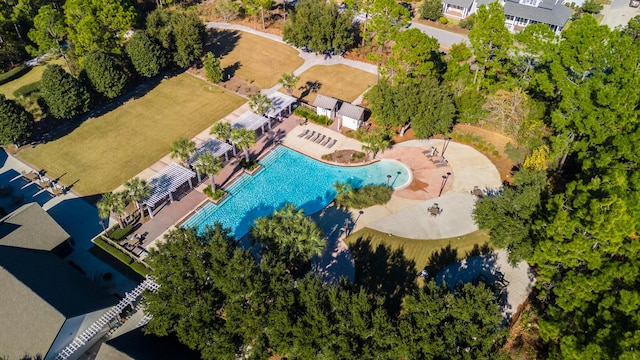aerial view of a pool area