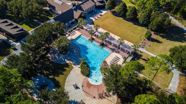 aerial view of a pool area