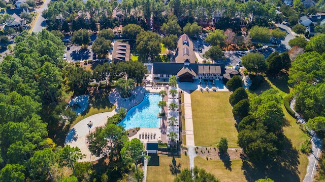 aerial view of a pool