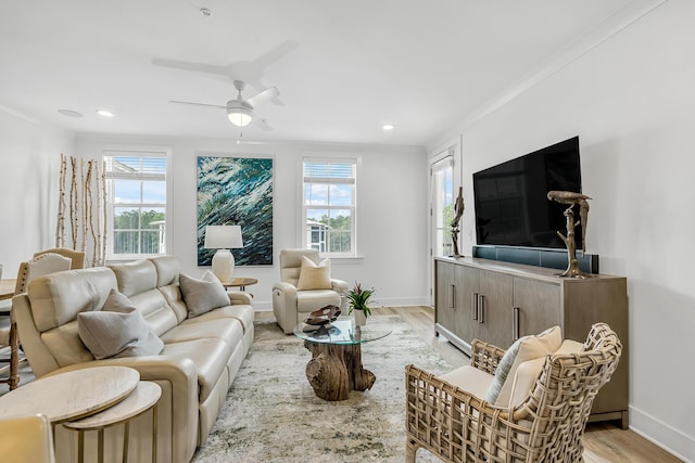 179 S County Highway 393 Unit 445, Santa Rosa Beach, FL 32459 - living room with plenty of natural light, light wood-type flooring, baseboards, recessed lighting, and a ceiling fan