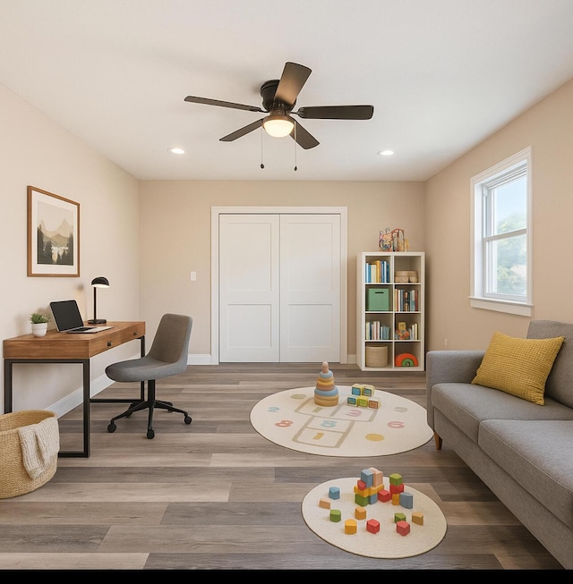 1411 28th St, Niceville, FL 32578 - office area with light wood finished floors, ceiling fan, recessed lighting, and baseboards