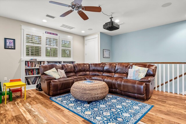 728 Breakers St, Watersound, FL 32461 - living room featuring ceiling fan, wood finished floors, recessed lighting, and baseboards