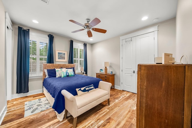 728 Breakers St, Watersound, FL 32461 - bedroom with light wood-style flooring, baseboards, recessed lighting, and ceiling fan