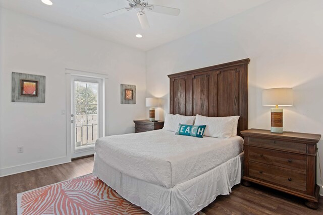 246 Driftwood Rd, Miramar Beach, FL 32550 - bedroom featuring access to outside, dark wood-style flooring, recessed lighting, a ceiling fan, and baseboards