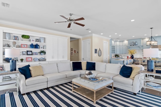 134 Norwood Dr Ph 3, Miramar Beach, FL 32550 - living area featuring crown molding, ceiling fan, and recessed lighting
