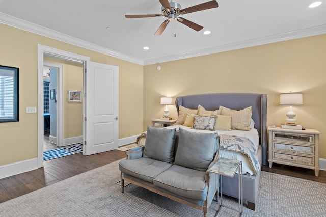 134 Norwood Dr Ph 3, Miramar Beach, FL 32550 - bedroom featuring wood finished floors, baseboards, ornamental molding, recessed lighting, and a ceiling fan