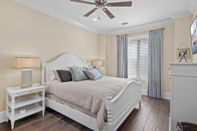 134 Norwood Dr Ph 3, Miramar Beach, FL 32550 - bedroom with ornamental molding, baseboards, wood finished floors, a ceiling fan, and recessed lighting