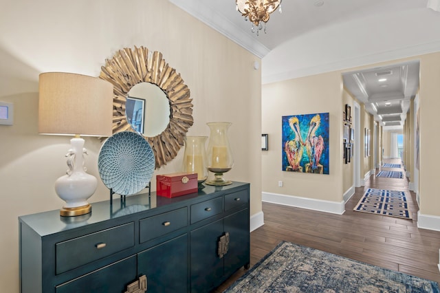 134 Norwood Dr Ph 3, Miramar Beach, FL 32550 - corridor featuring dark wood finished floors, ornamental molding, and baseboards