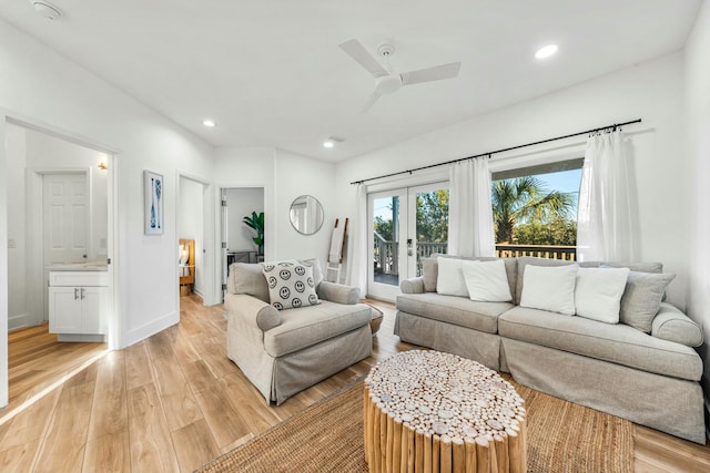 216 E Park Place Ave, Inlet Beach, FL 32461 - living area with light wood finished floors, french doors, ceiling fan, recessed lighting, and baseboards