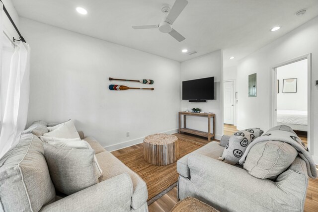 216 E Park Place Ave, Inlet Beach, FL 32461 - living room with recessed lighting, ceiling fan, light wood-type flooring, and baseboards