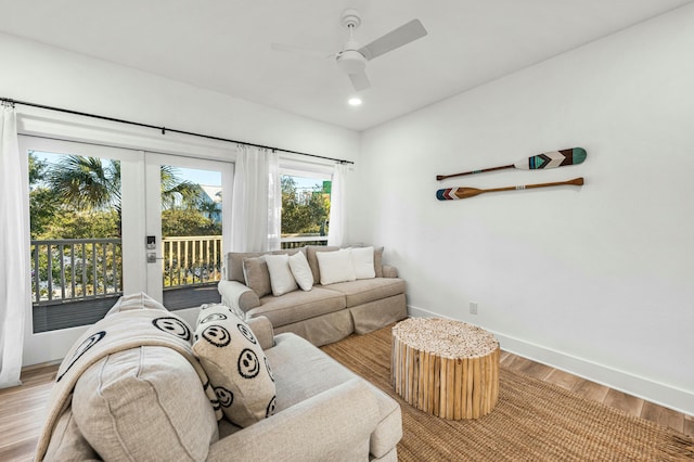 216 E Park Place Ave, Inlet Beach, FL 32461 - living area featuring baseboards, light wood finished floors, ceiling fan, and recessed lighting