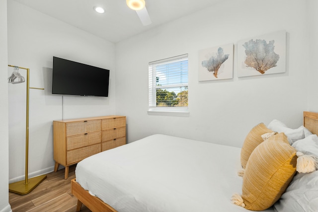 216 E Park Place Ave, Inlet Beach, FL 32461 - bedroom with wood finished floors, recessed lighting, baseboards, and ceiling fan