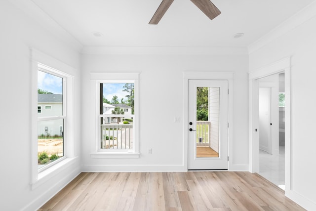180 Rearden Way, Santa Rosa Beach, FL 32459 - doorway featuring light wood-type flooring, ceiling fan, and baseboards