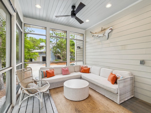 121 Red Cedar Way, Santa Rosa Beach, FL 32459 - sunroom featuring a ceiling fan and an outdoor living space