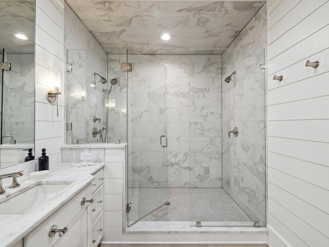 121 Red Cedar Way, Santa Rosa Beach, FL 32459 - bathroom with vanity, a stall shower, and recessed lighting