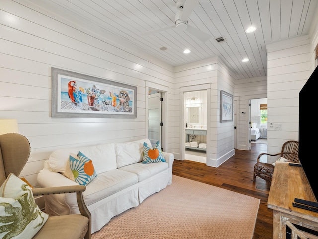 121 Red Cedar Way, Santa Rosa Beach, FL 32459 - living room with recessed lighting, hardwood / wood-style floors, wooden walls, and wood ceiling