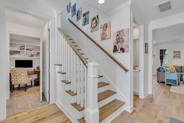 101 Windrow Way Lot 255, Watersound, FL 32461 - staircase with wood finished floors, crown molding, baseboards, and recessed lighting