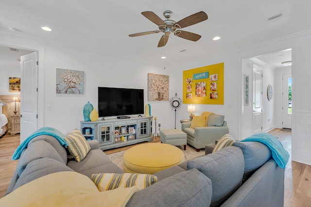 101 Windrow Way Lot 255, Watersound, FL 32461 - living area featuring wood finished floors, ornamental molding, a ceiling fan, recessed lighting, and baseboards
