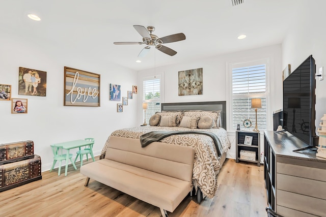 101 Windrow Way Lot 255, Watersound, FL 32461 - bedroom with light wood-style floors, baseboards, recessed lighting, and a ceiling fan